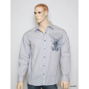 At Collins 'Behen' Embroidery Stripe Stretch Cotton Shirt Top Blue/White XL New